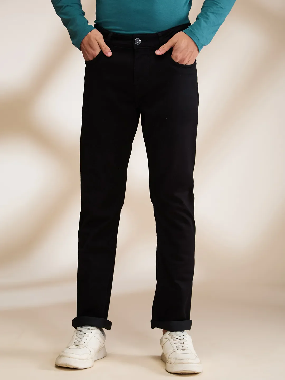 Black Straight Fit Men's Denims by Being Human Clothing - Image 2