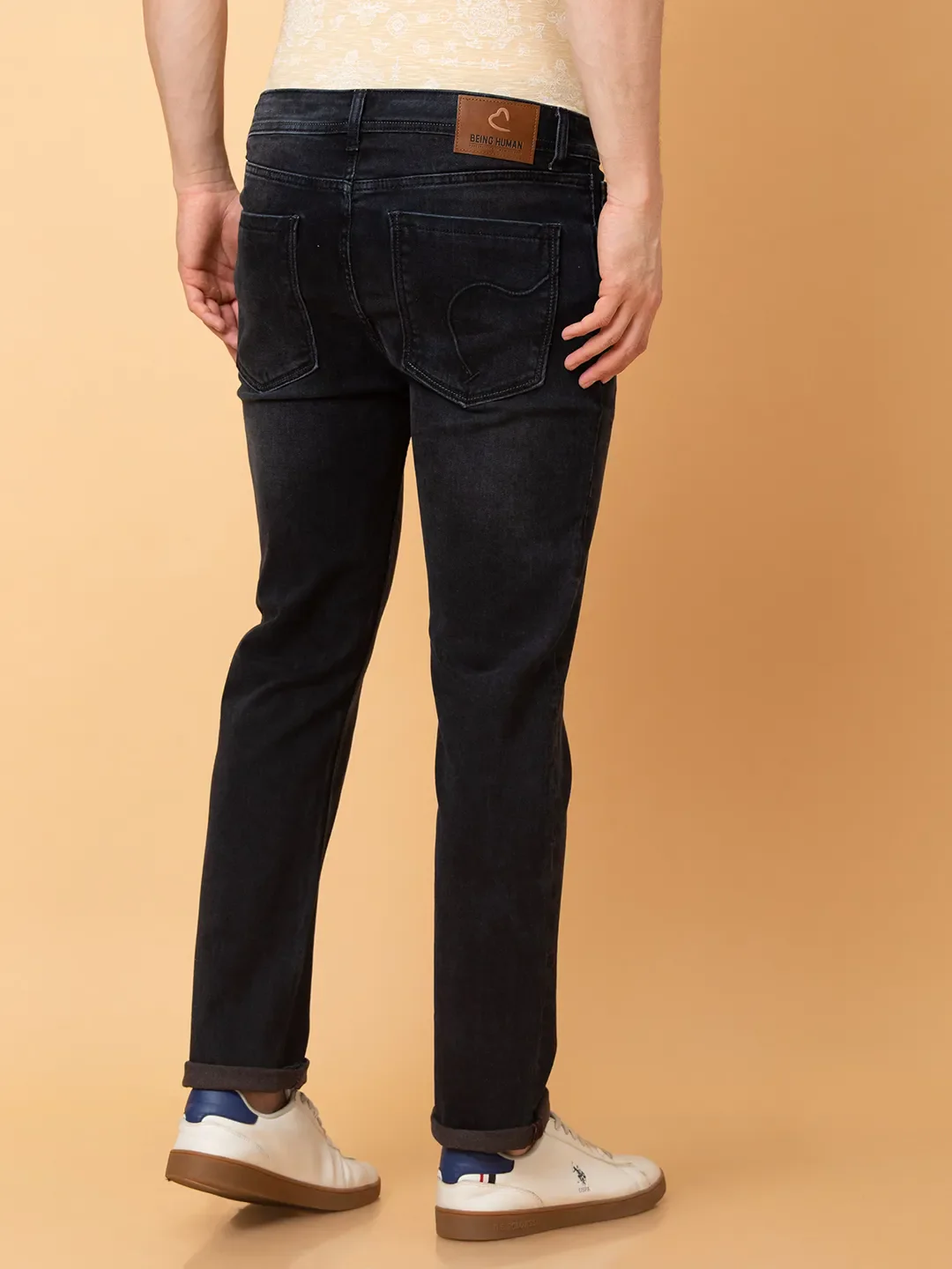 Black Straight Fit Men's Denims by Being Human Clothing - Image 3