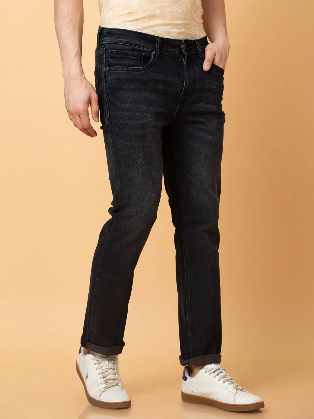 Black Straight Fit Men's Denims by Being Human Clothing - Image 4