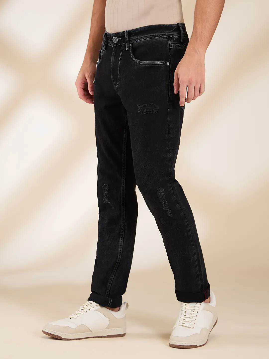 Black Skinny Fit Denims For Men By Being Human Clothing - Image 4