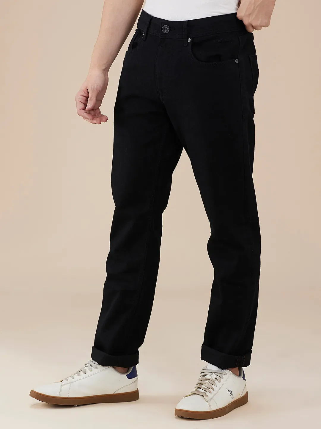 Black Slim Fit Denims For Men By Being Human Clothing - Image 4