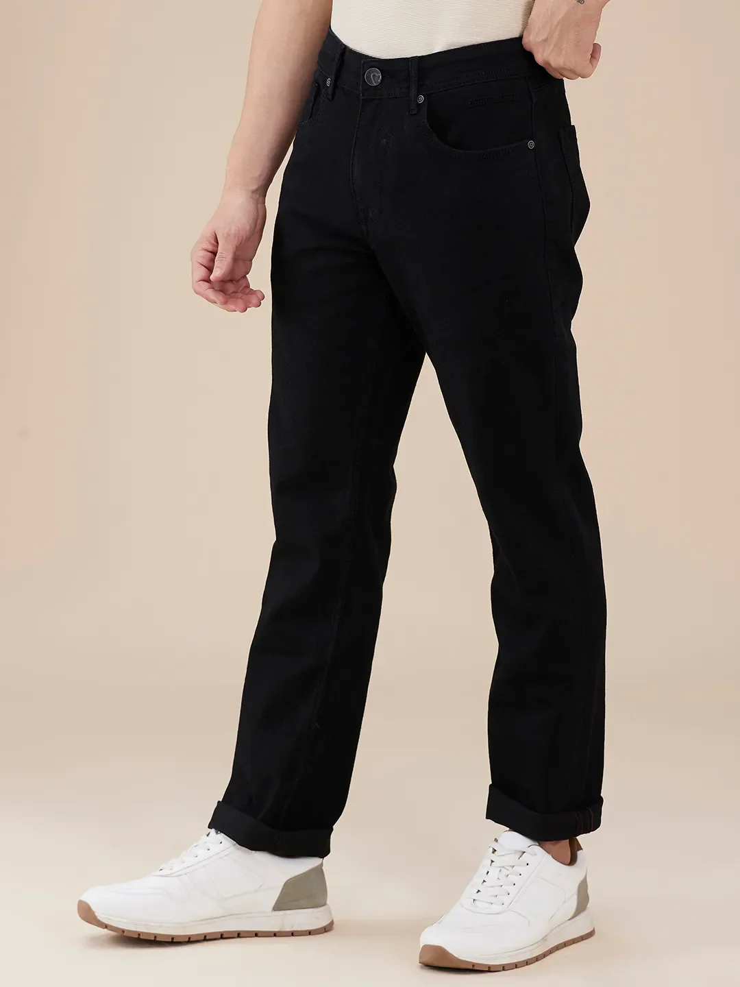Black Straight Fit Denims For Men By Being Human Clothing - Image 4