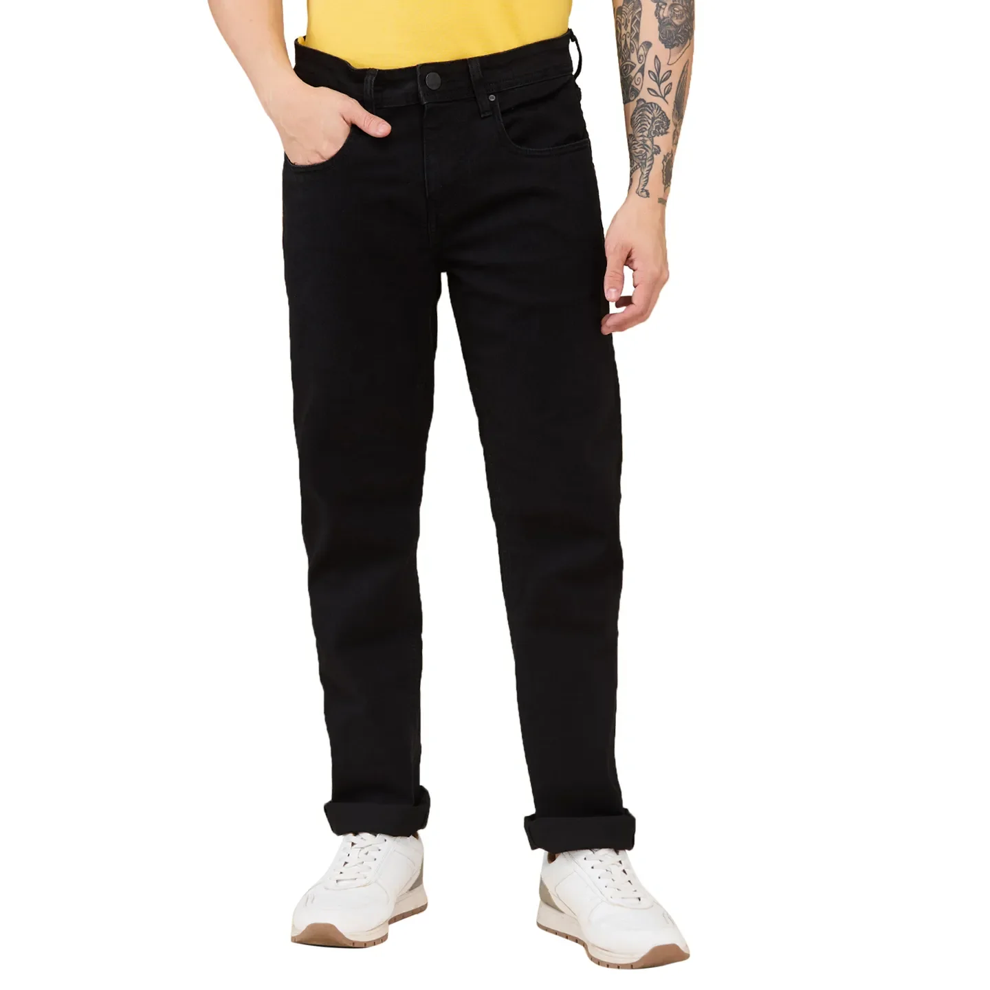 Black Straight Fit Men's Denims by Being Human Clothing