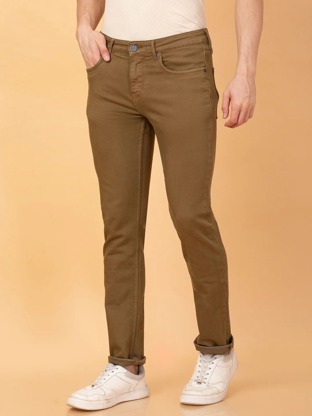 Camel Straight Fit Denims For Men By Being Human Clothing - Image 4
