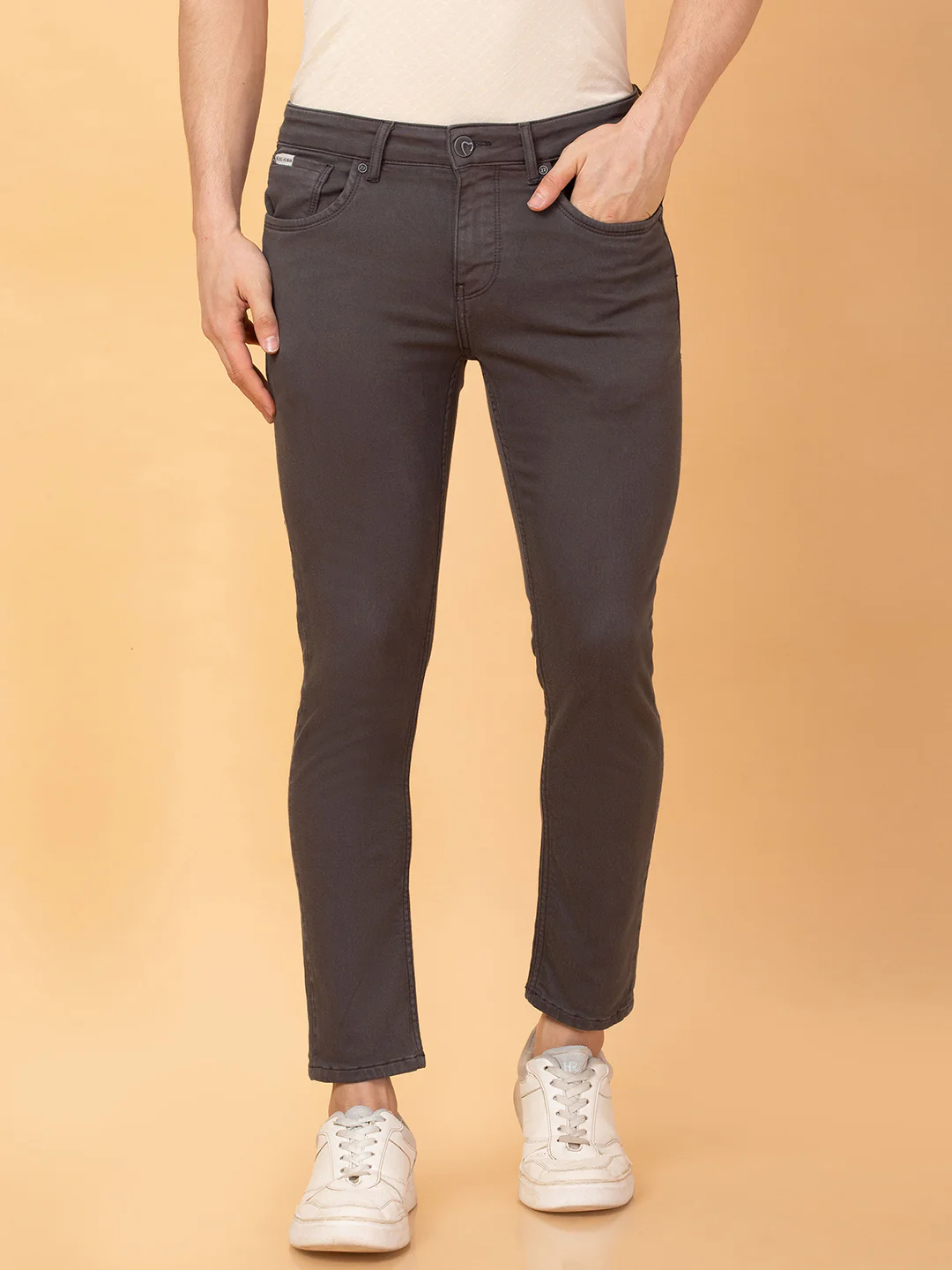 Charcoal Cropped Fit Denims For Men By Being Human Clothing
