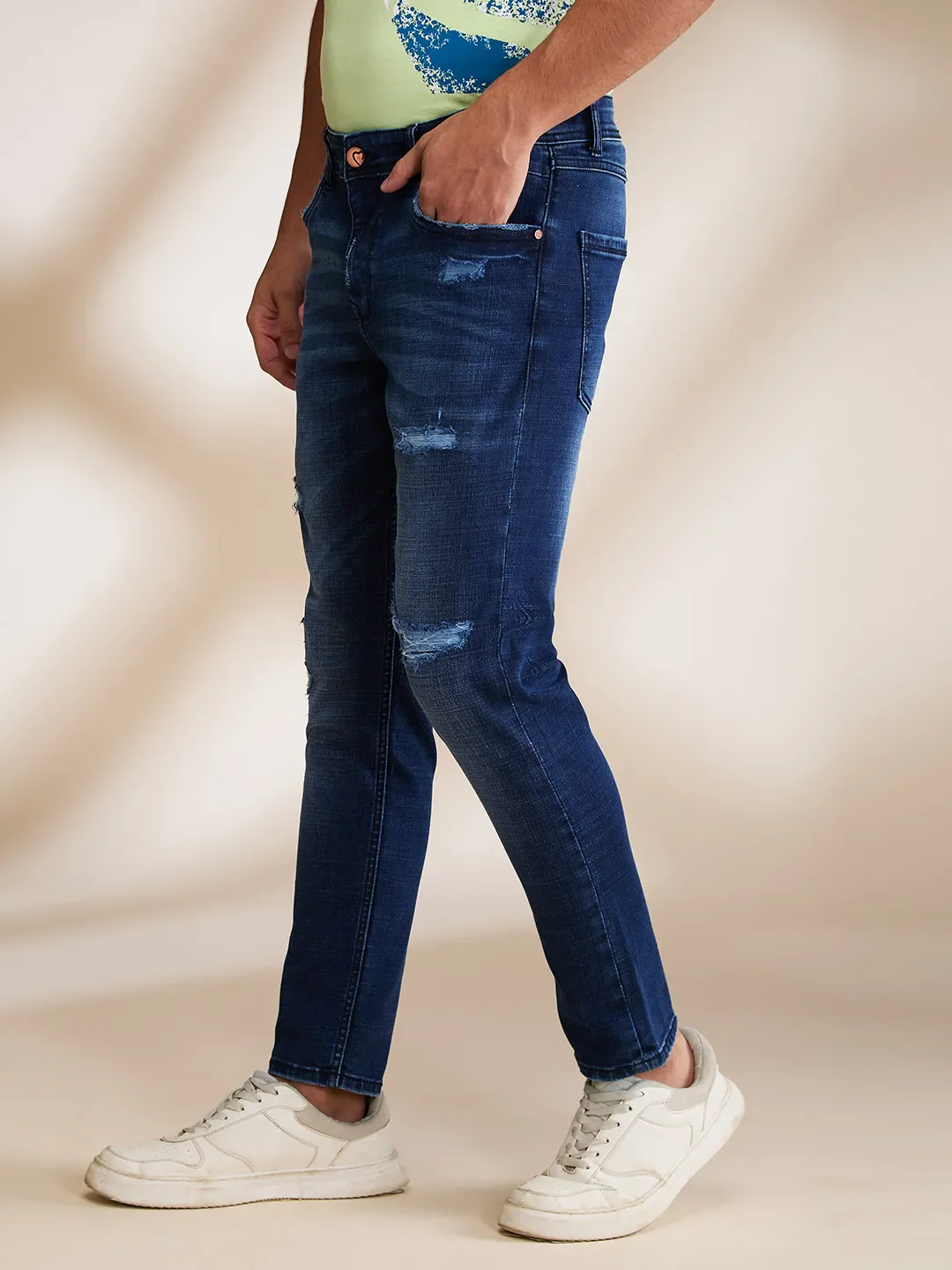 Dark Blue Cropped Fit Denims For Men By Being Human Clothing - Image 4