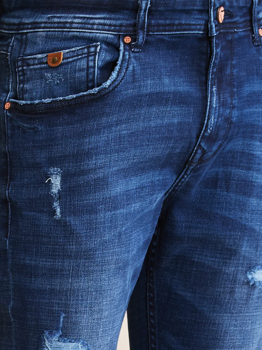 Dark Blue Cropped Fit Denims For Men By Being Human Clothing - Image 5