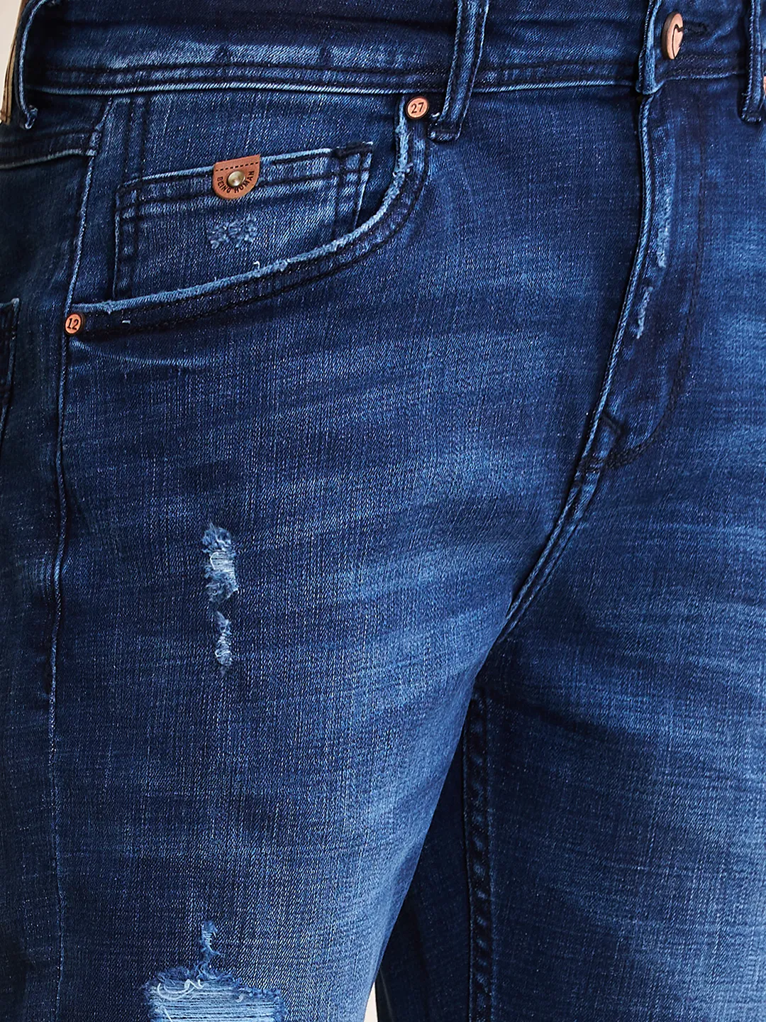 Dark Blue Straight Fit Denims For Men By Being Human Clothing - Image 5