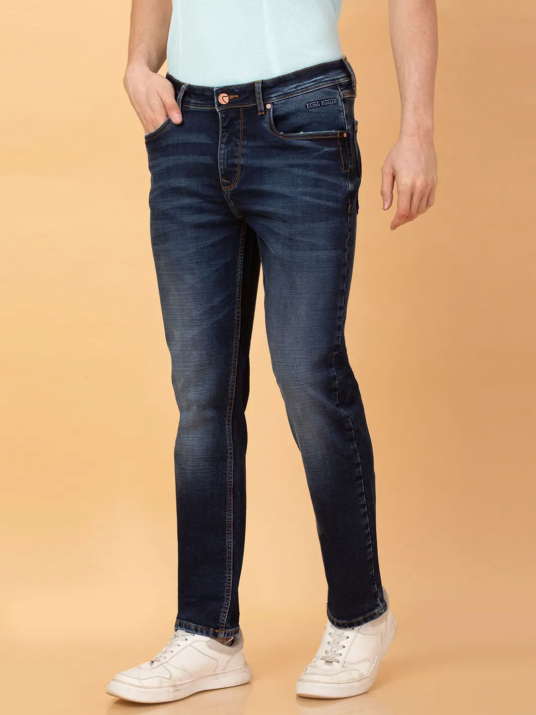 Dark Blue Straight Fit Denims For Men By Being Human Clothing - Image 4