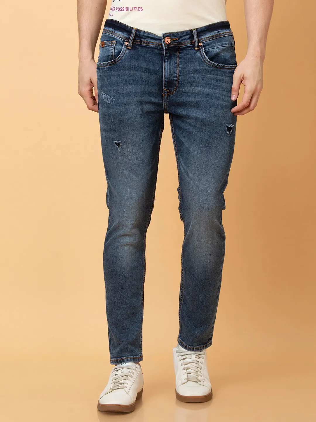 Blue Cropped fit Men's Denims by Being Human Clothing