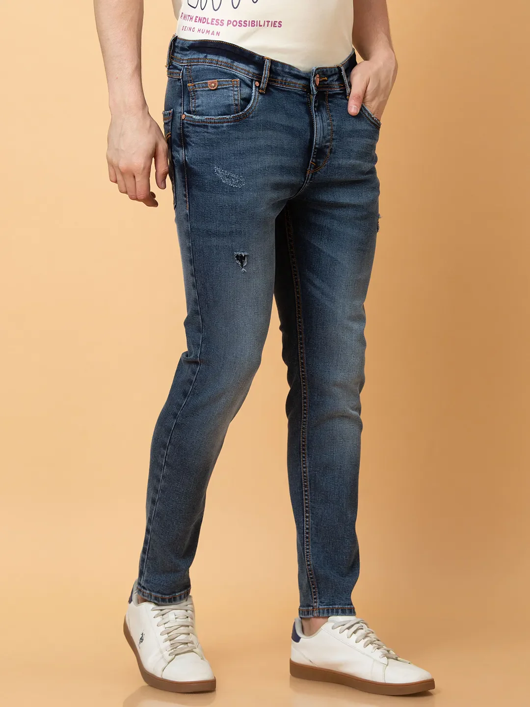 Blue Cropped fit Men's Denims by Being Human Clothing - Image 4