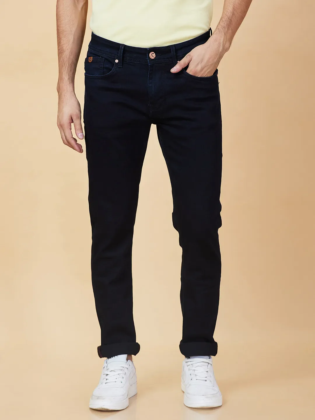 Dark Black Straight Fit Denims For Men By Being Human Clothing