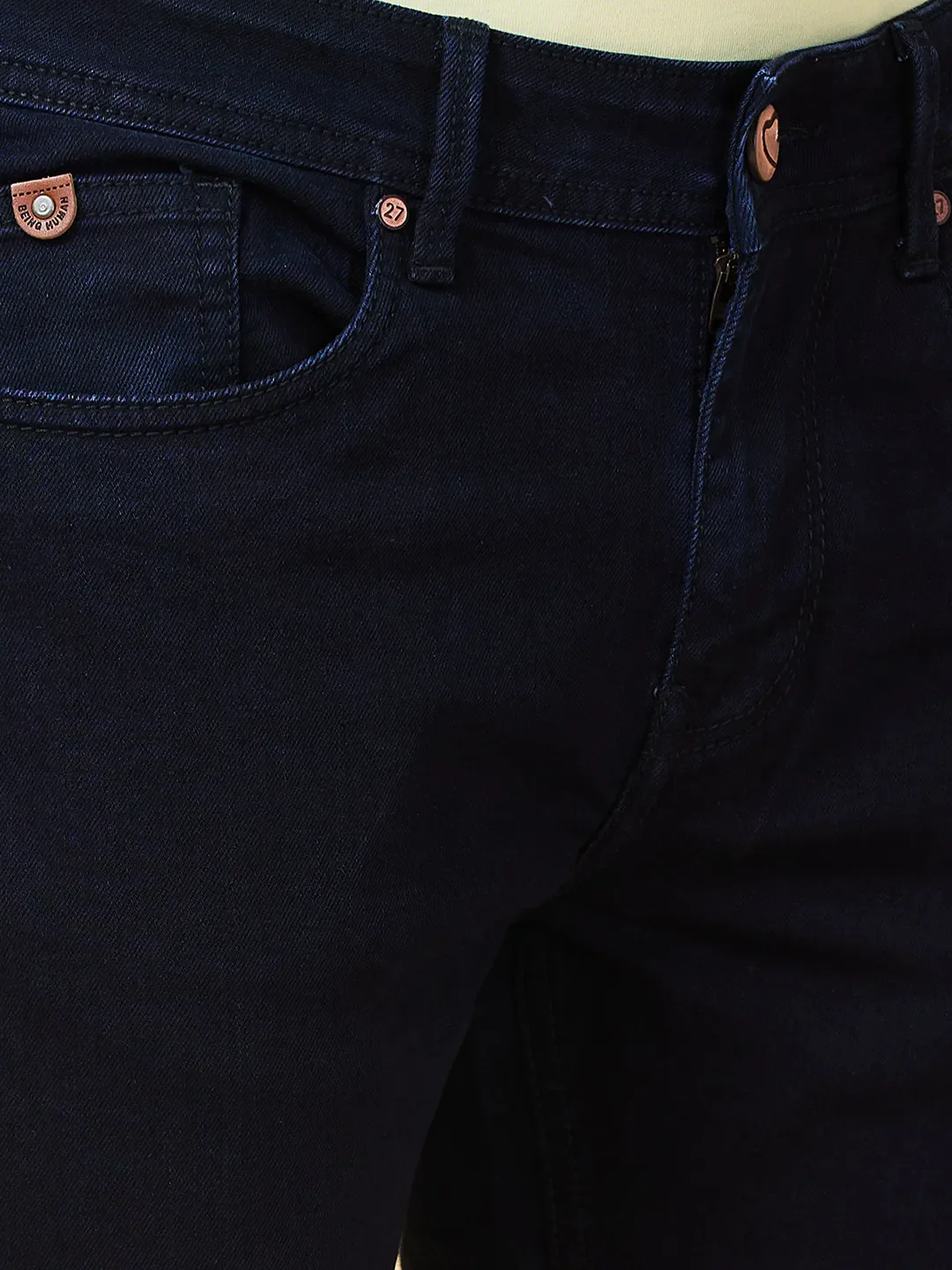 Dark Black Straight Fit Denims For Men By Being Human Clothing - Image 5