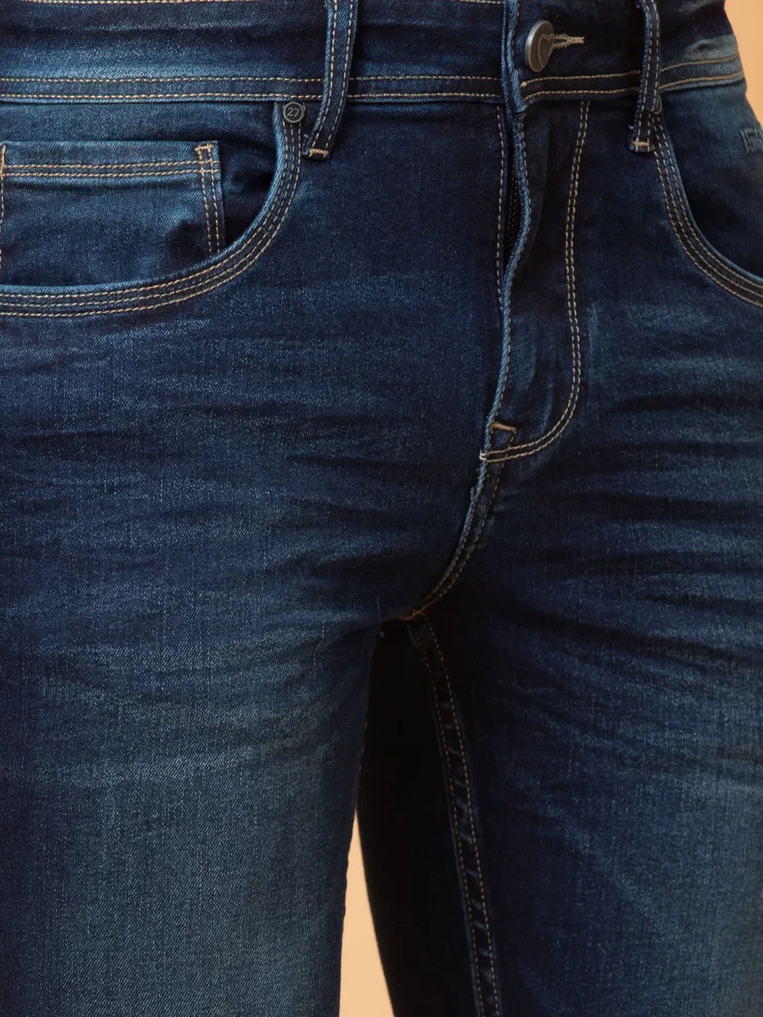 Dark Blue Straight Fit Denims For Men By Being Human Clothing - Image 5