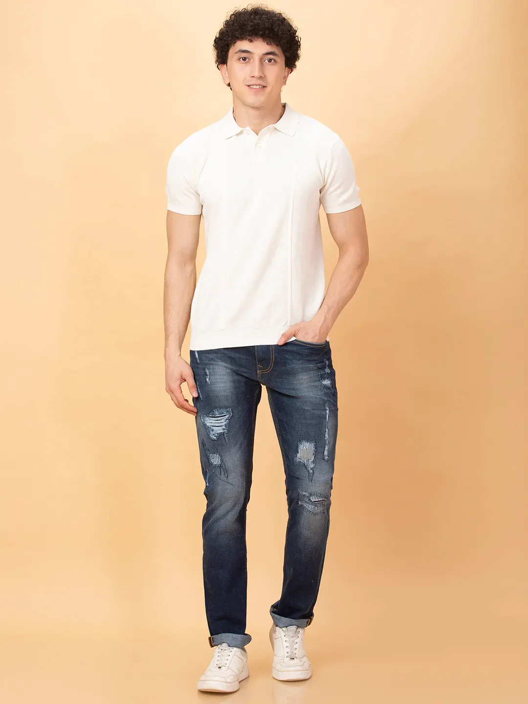 Dark Blue Straight Fit Denims For Men By Being Human Clothing - Image 2
