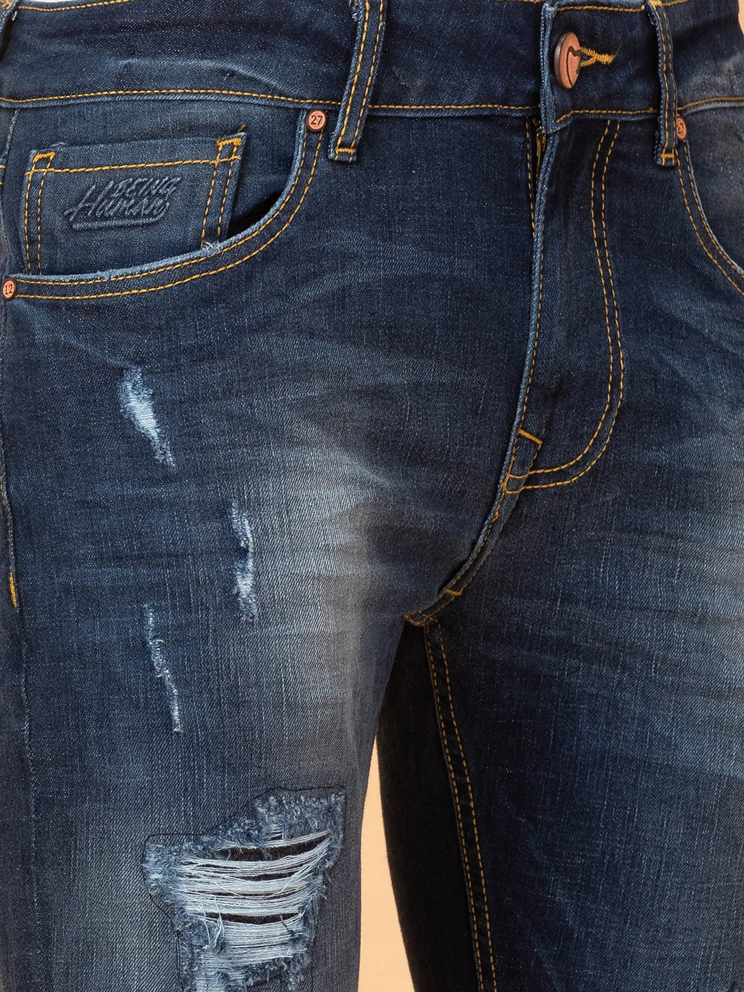 Dark Blue Straight Fit Denims For Men By Being Human Clothing - Image 5