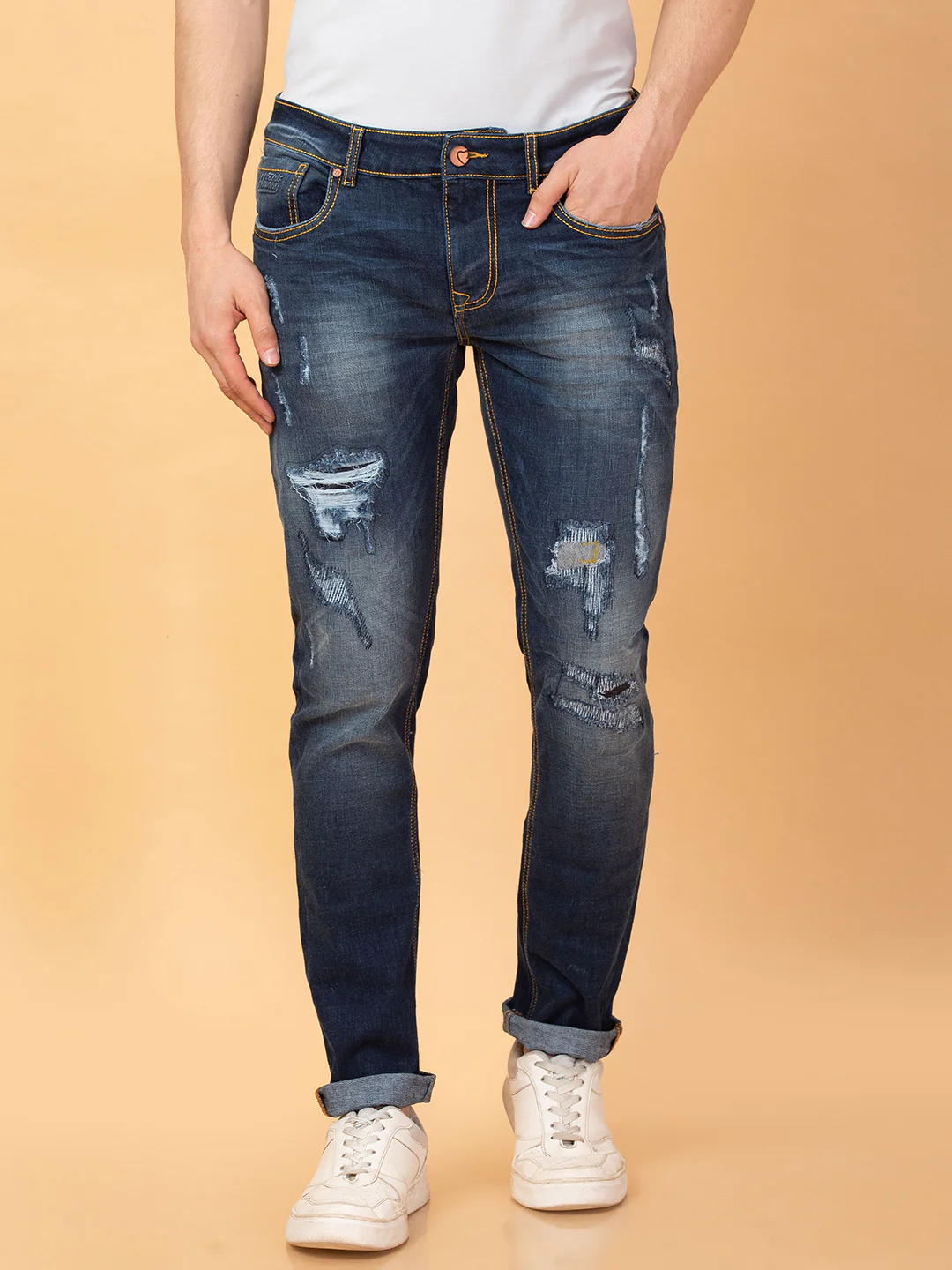 Dark Blue Slim Fit Denims For Men By Being Human Clothing
