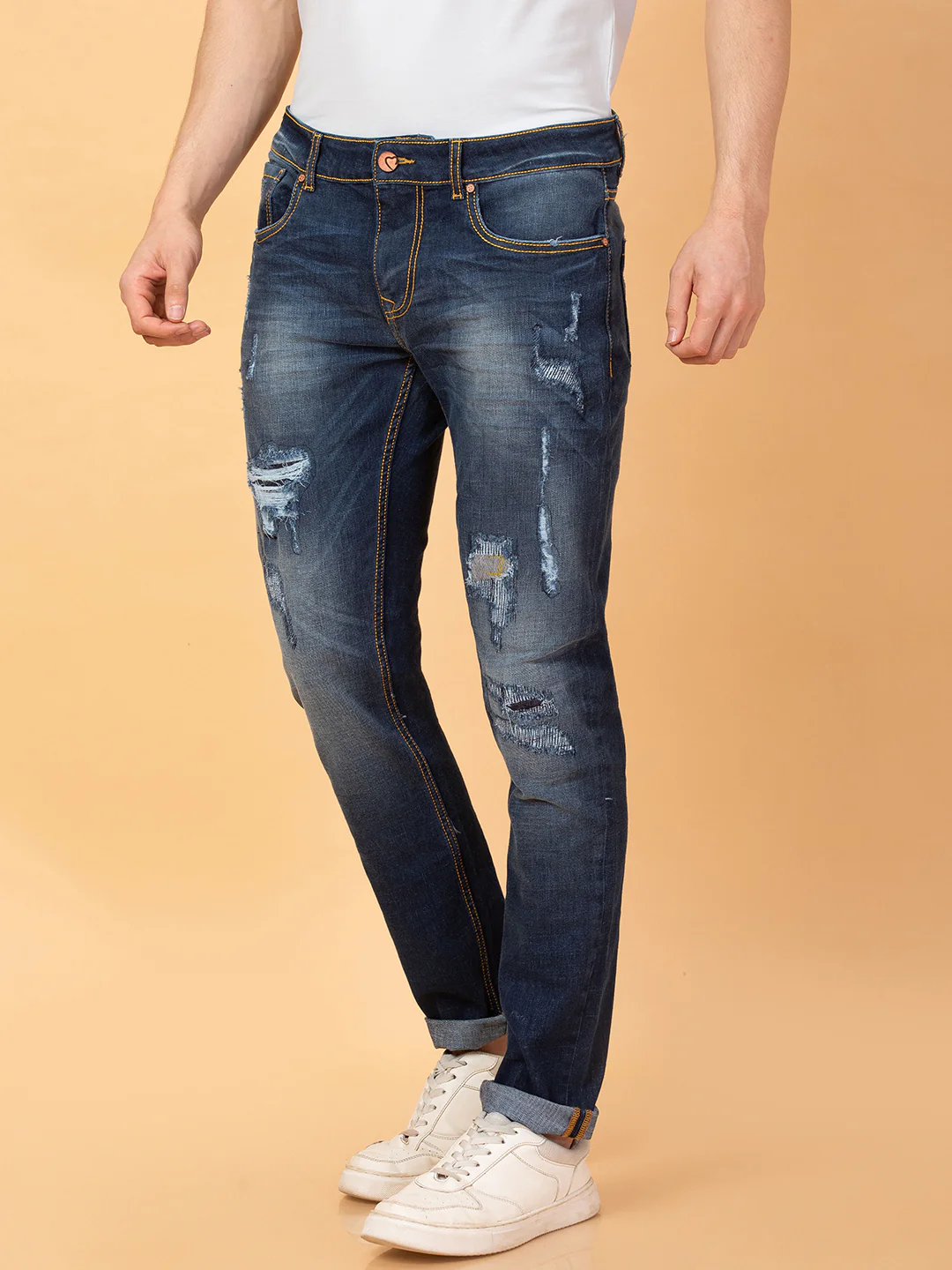 Dark Blue Slim Fit Denims For Men By Being Human Clothing - Image 4