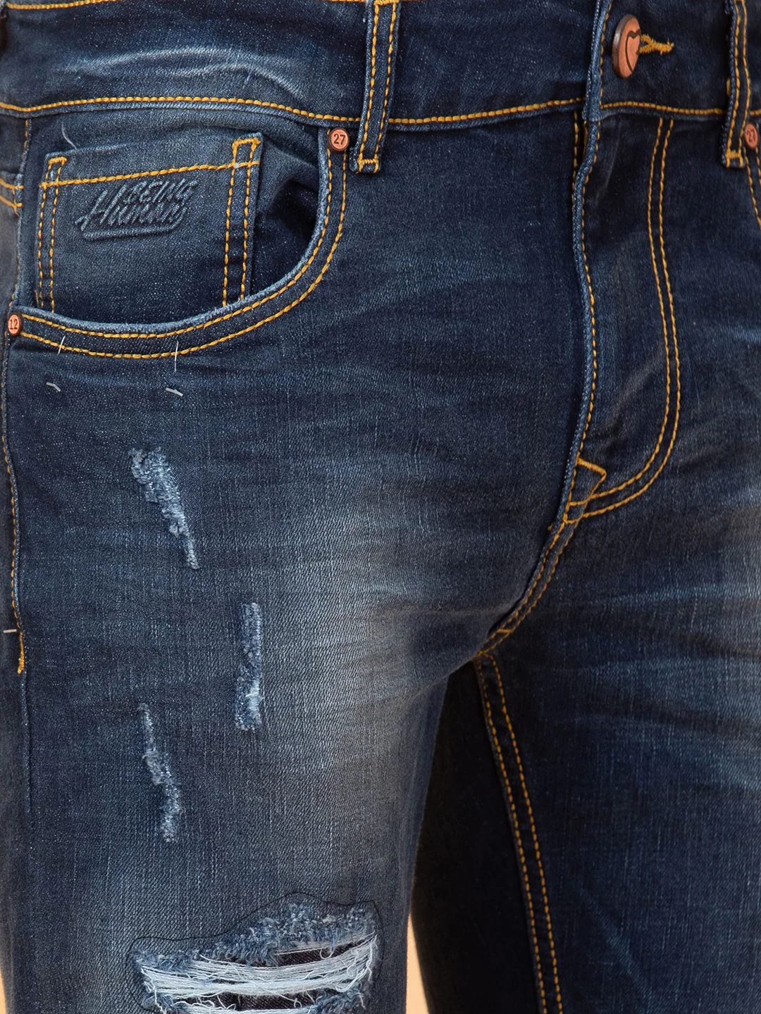 Dark Blue Slim Fit Denims For Men By Being Human Clothing - Image 5