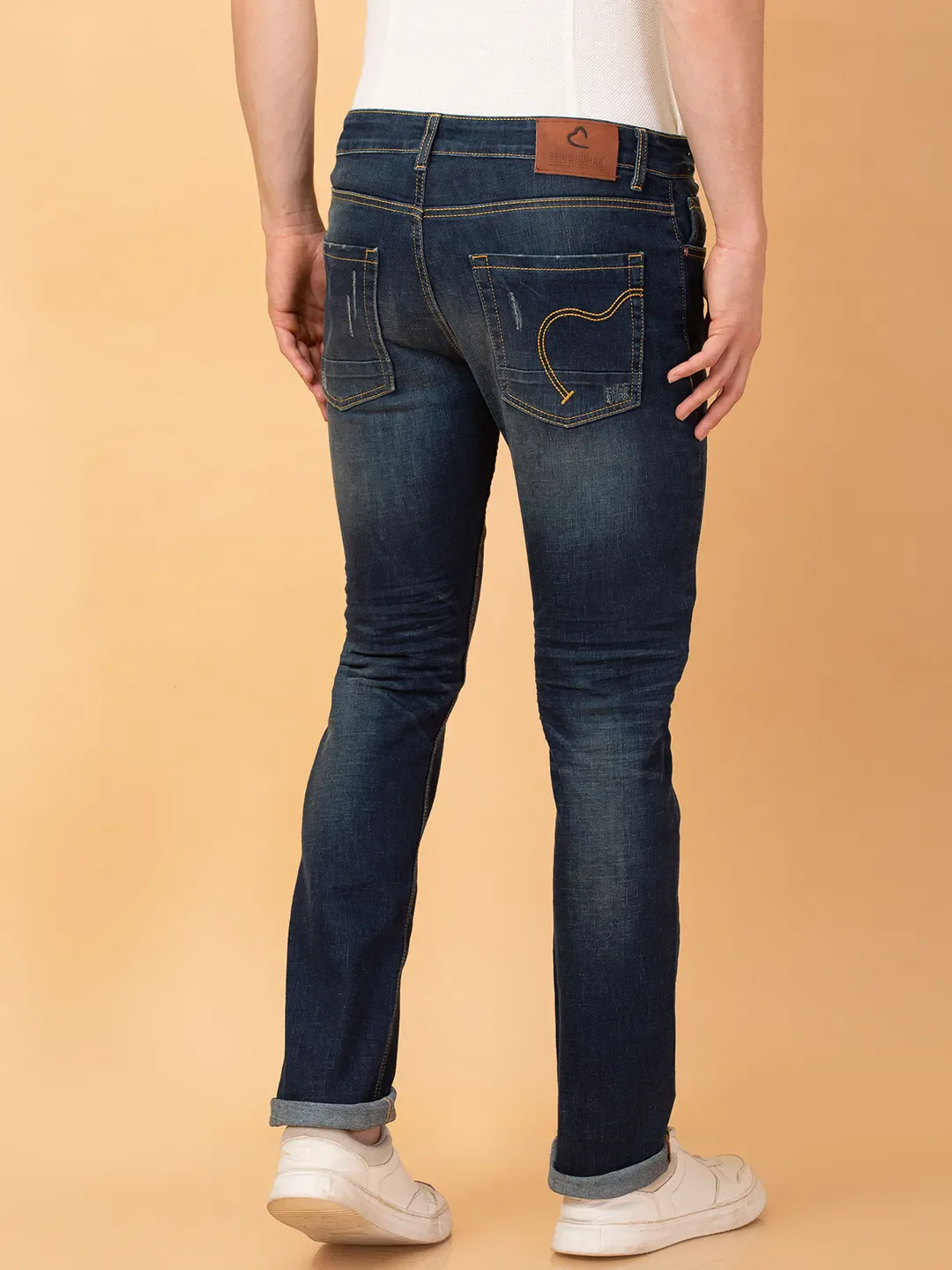 Dark Blue Straight Fit Denims For Men By Being Human Clothing - Image 3