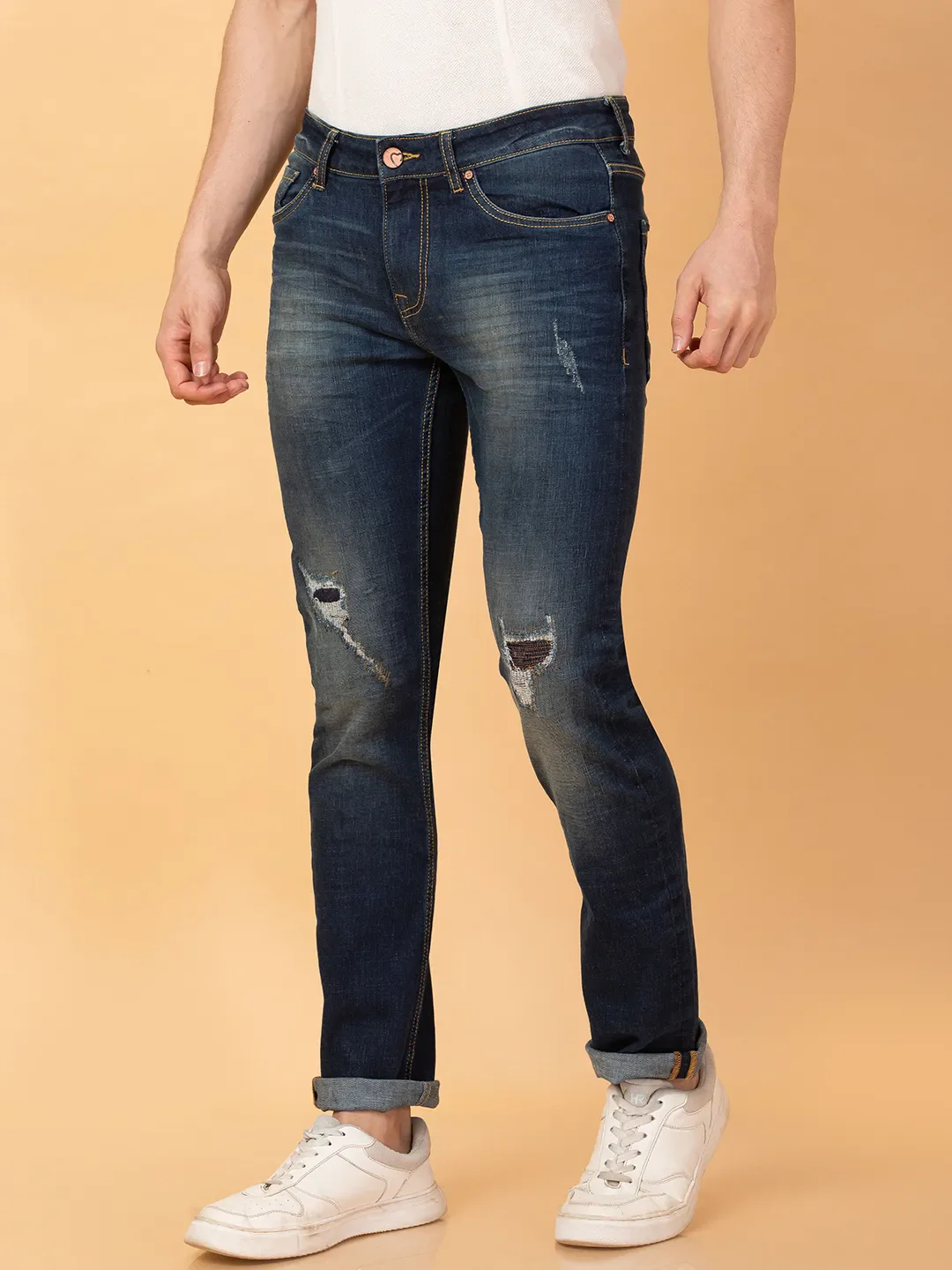 Dark Blue Straight Fit Denims For Men By Being Human Clothing - Image 4