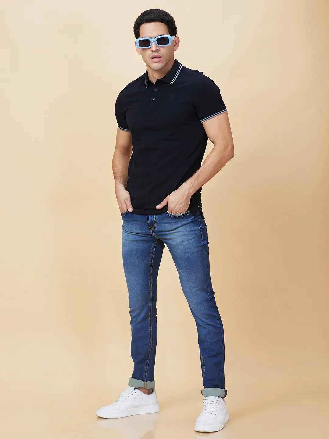 Dark Blue Straight Fit Denims For Men By Being Human Clothing - Image 6