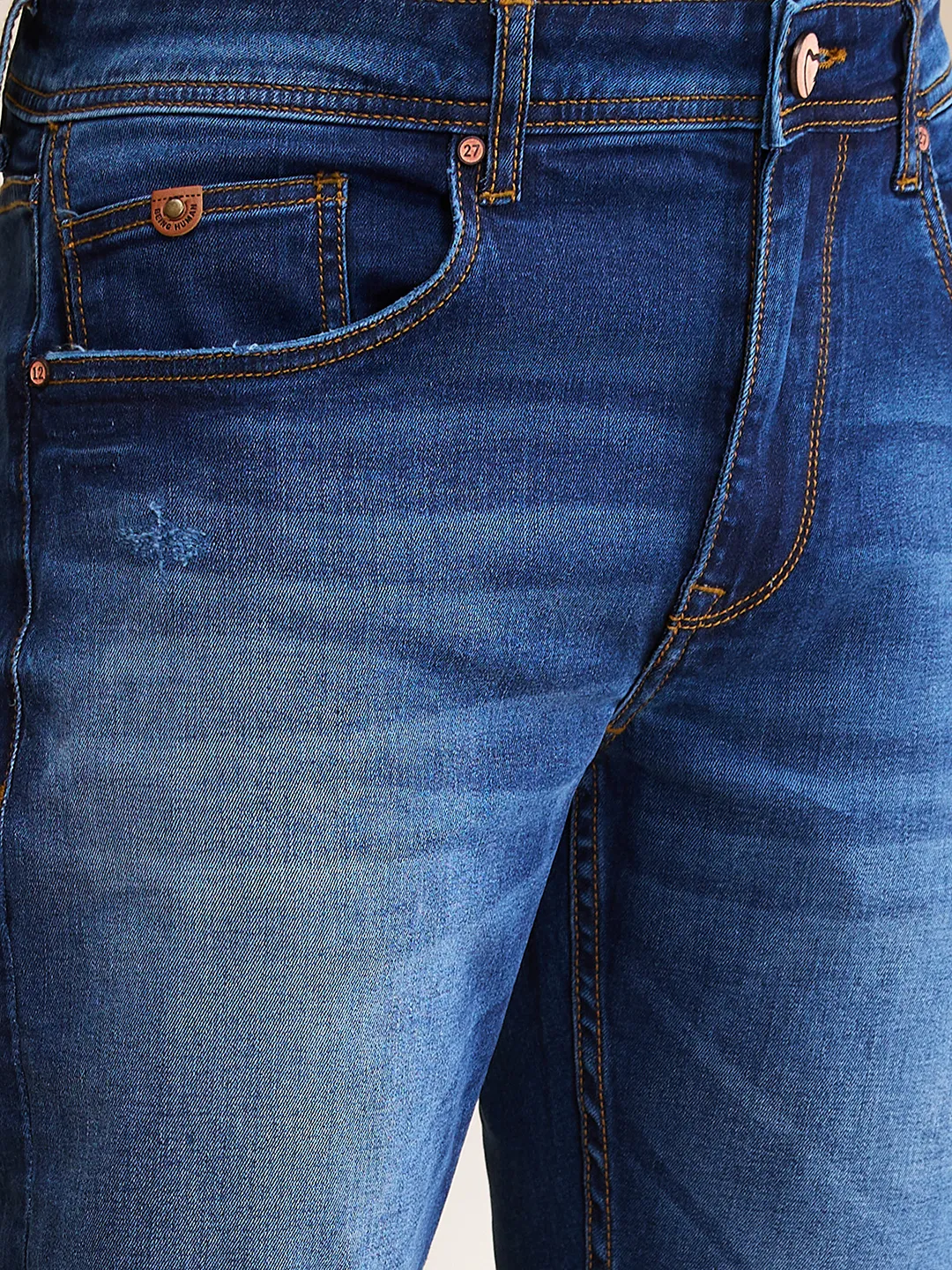 Dark Blue Straight Fit Denims For Men By Being Human Clothing - Image 5