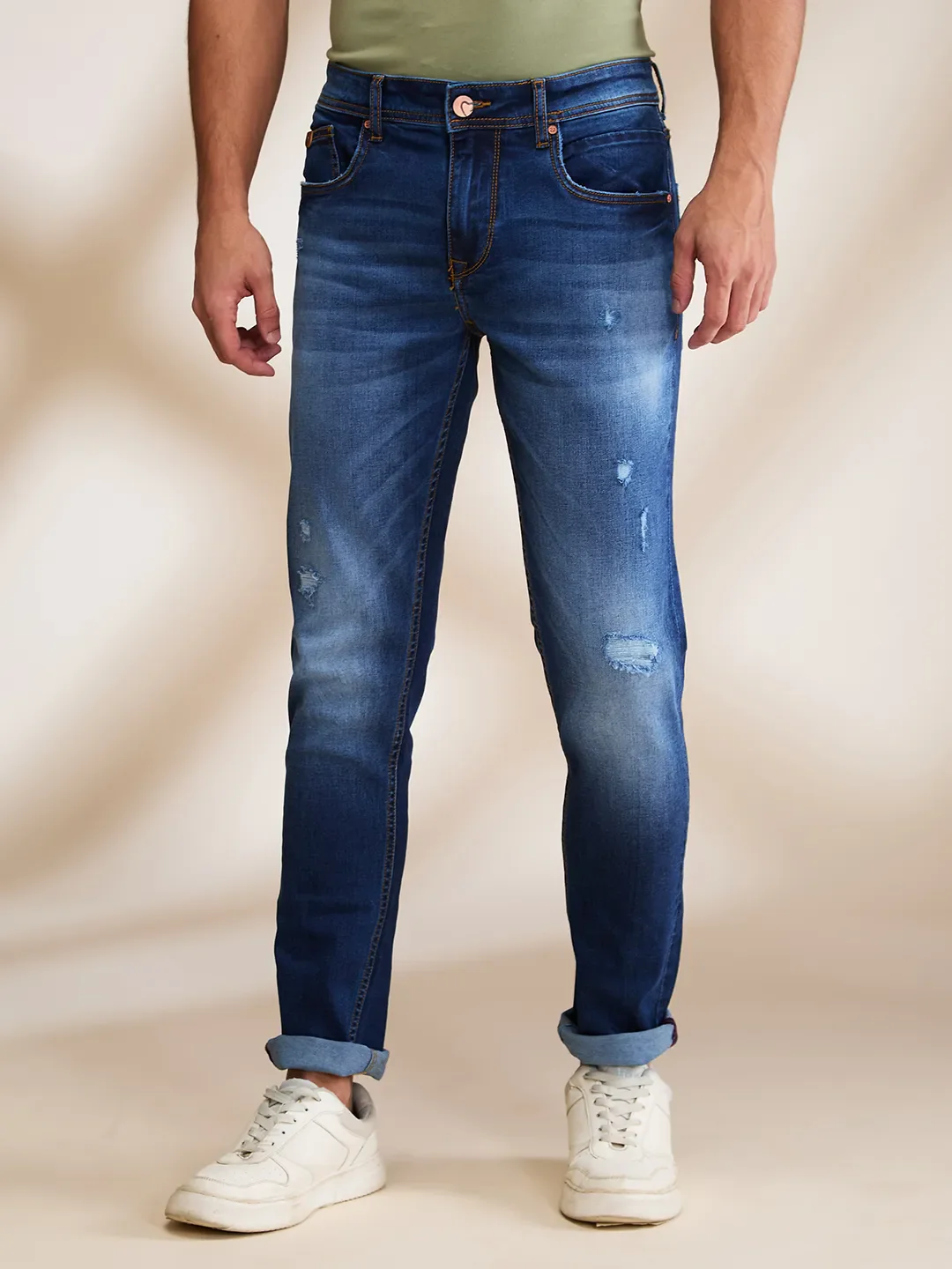 Dark Blue Skinny Fit Denims For Men By Being Human Clothing