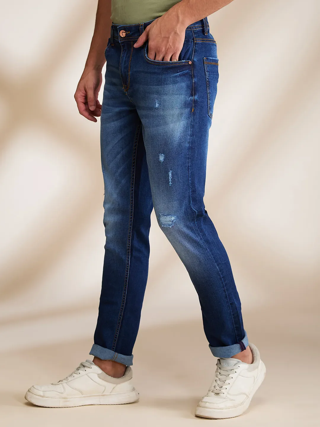 Dark Blue Skinny Fit Denims For Men By Being Human Clothing - Image 4