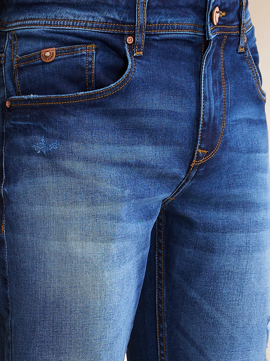 Dark Blue Slim Fit Denims For Men By Being Human Clothing - Image 5