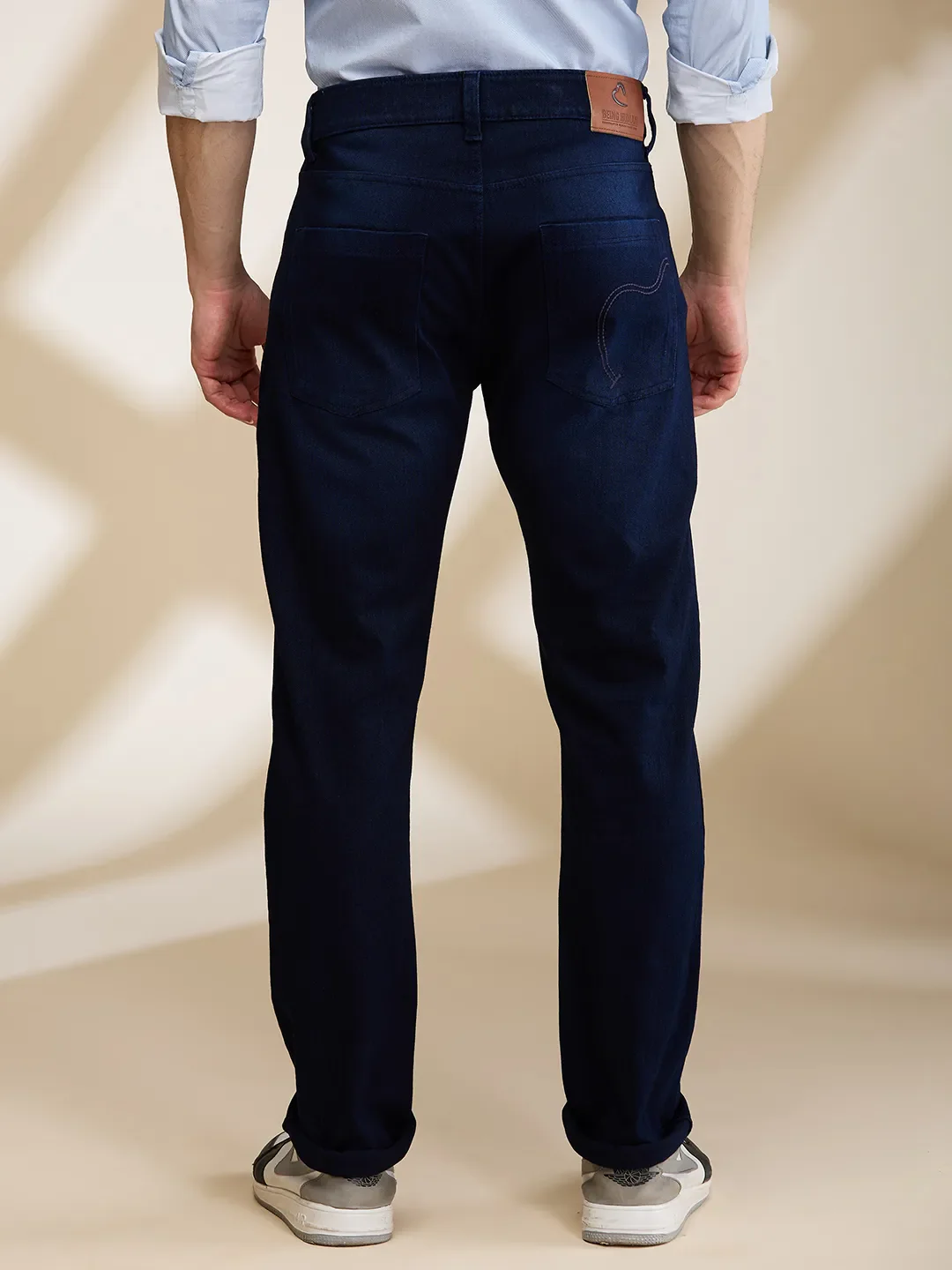 Dark Blue Straight Fit Denims For Men By Being Human Clothing - Image 3