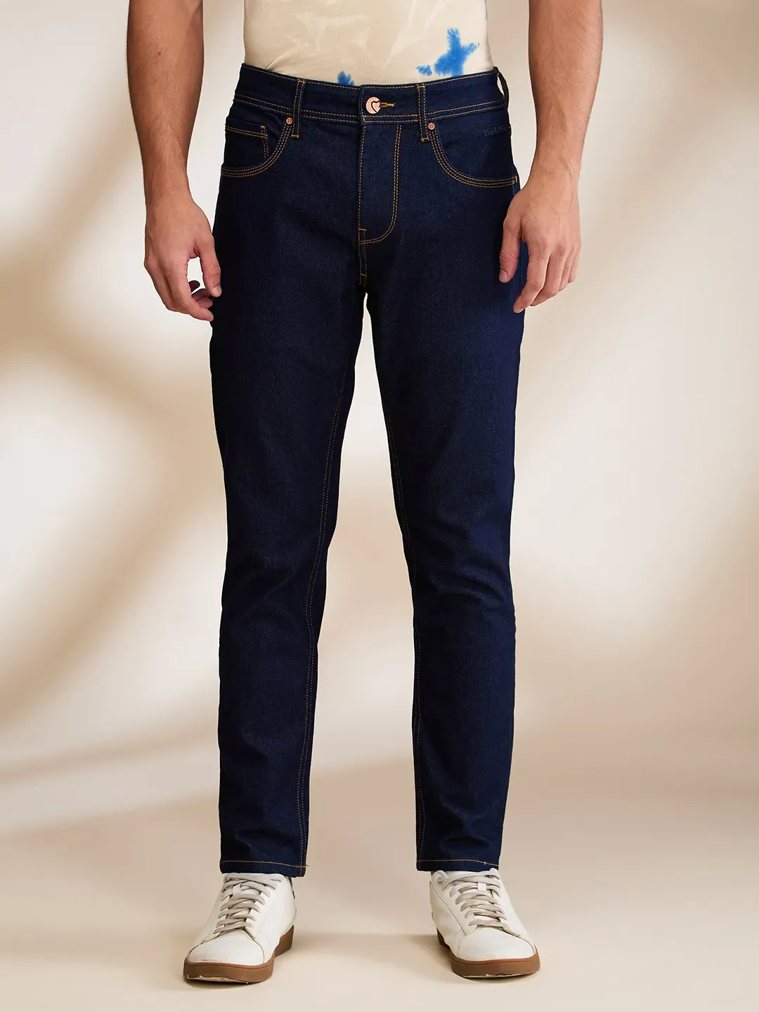 Dark Blue Cropped Fit Denims For Men By Being Human Clothing
