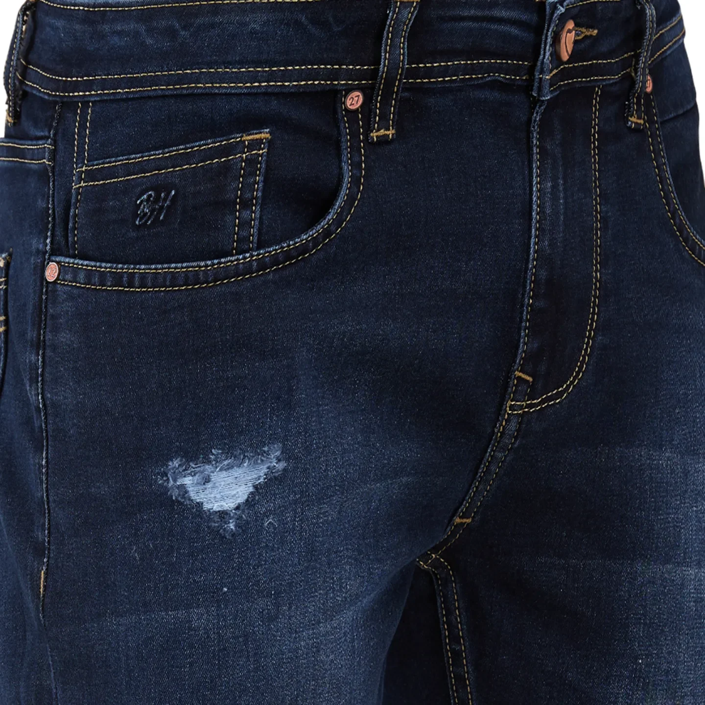 Dark Blue Cropped Fit Denims For Men By Being Human Clothing - Image 5