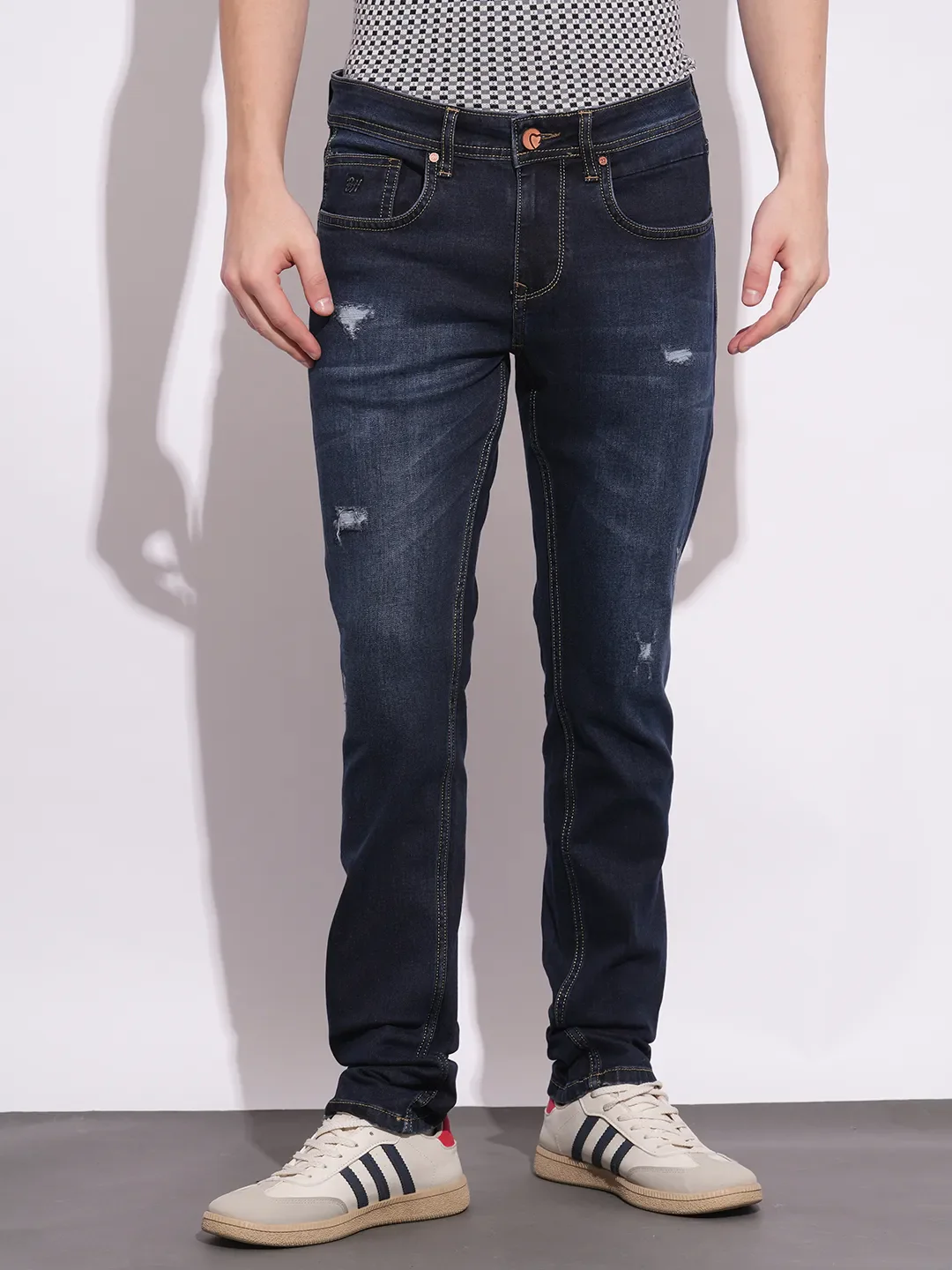 Dark Blue Skinny Fit Denims For Men By Being Human Clothing
