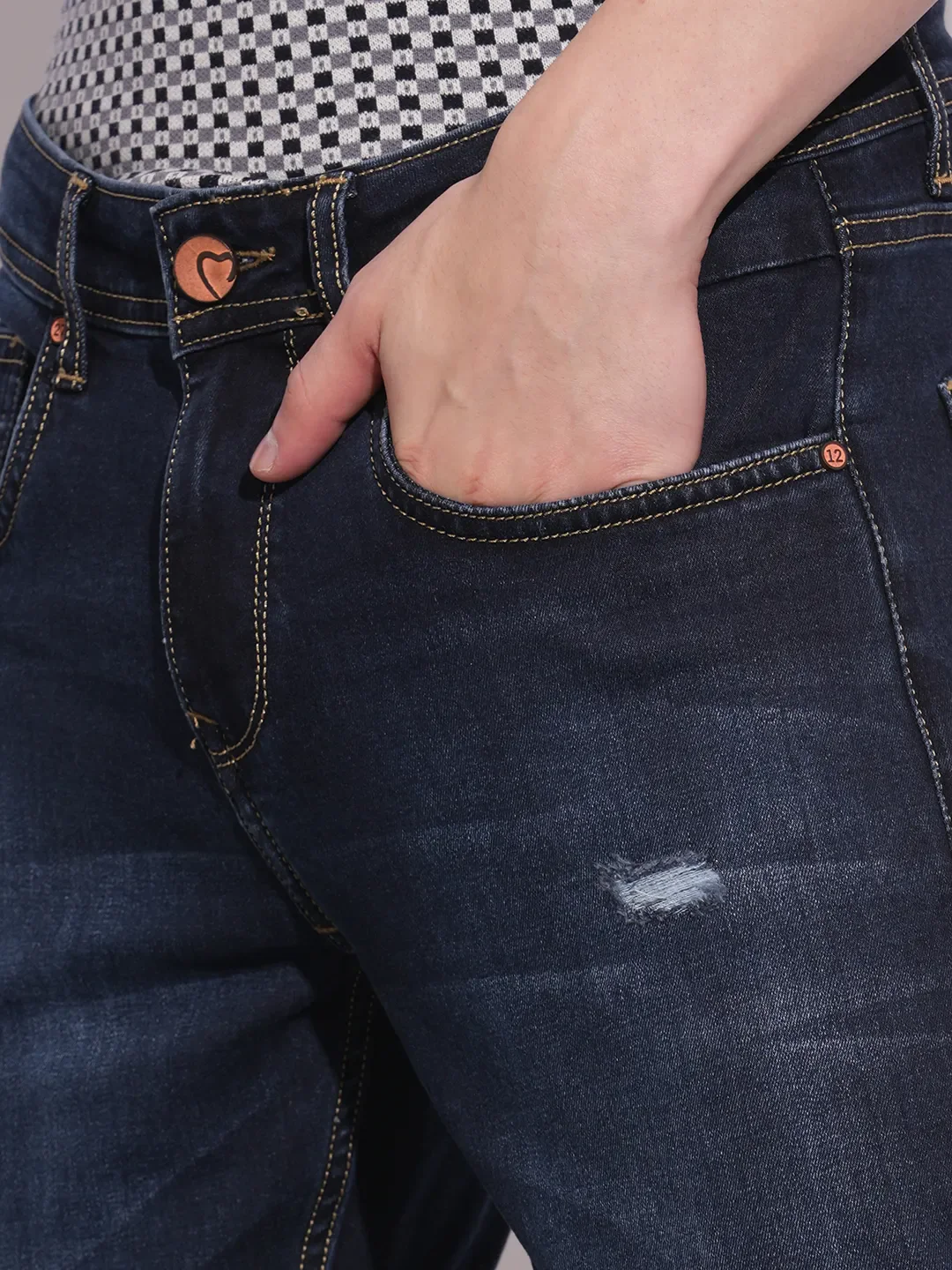 Dark Blue Skinny Fit Denims For Men By Being Human Clothing - Image 5
