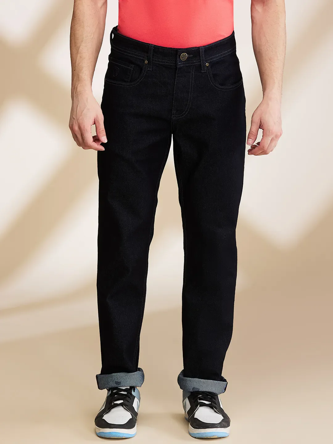 Black Straight Fit Denims For Men By Being Human Clothing
