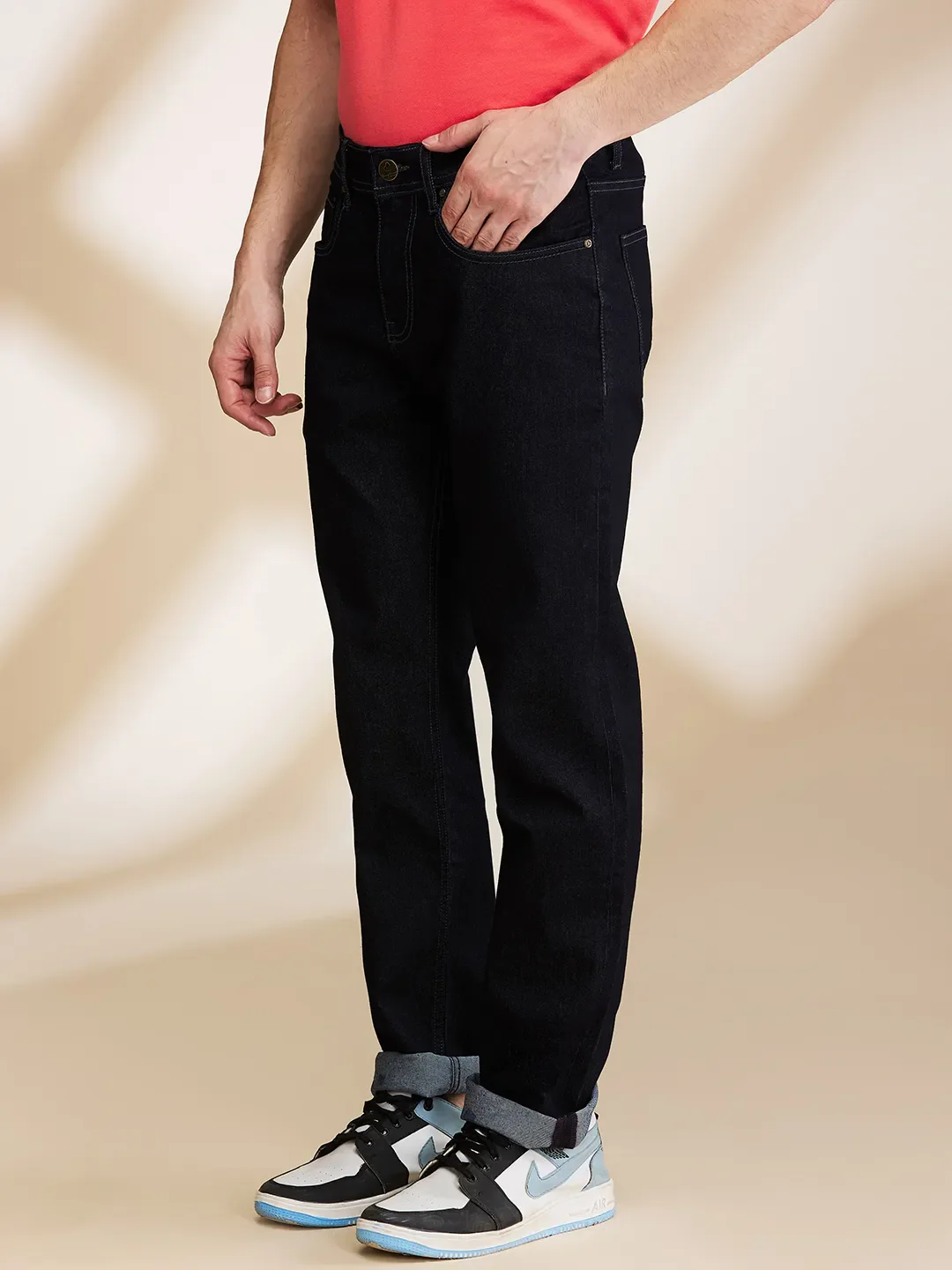 Black Straight Fit Denims For Men By Being Human Clothing - Image 4