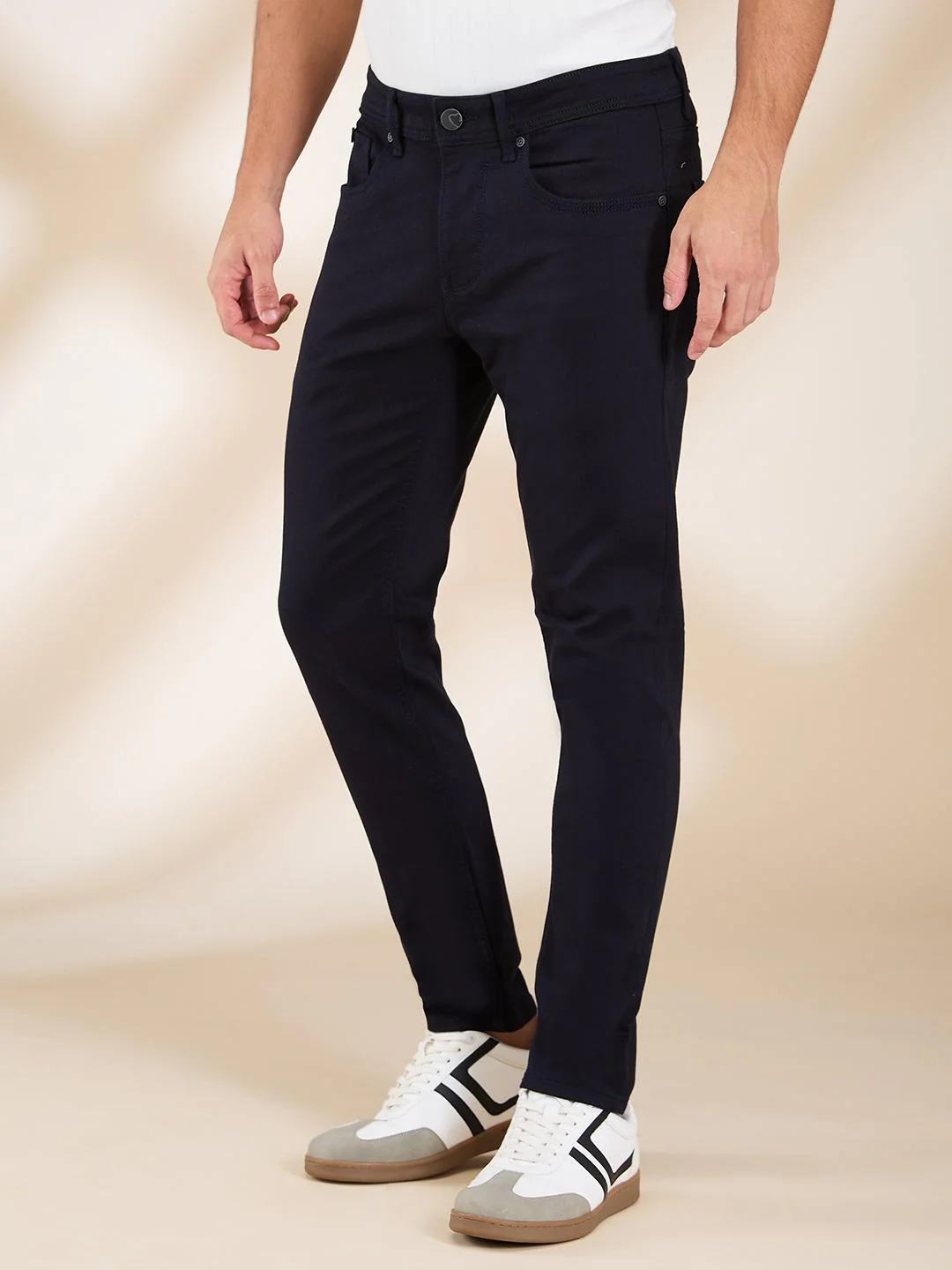 Navy Cropped Fit Denims For Men By Being Human Clothing - Image 2