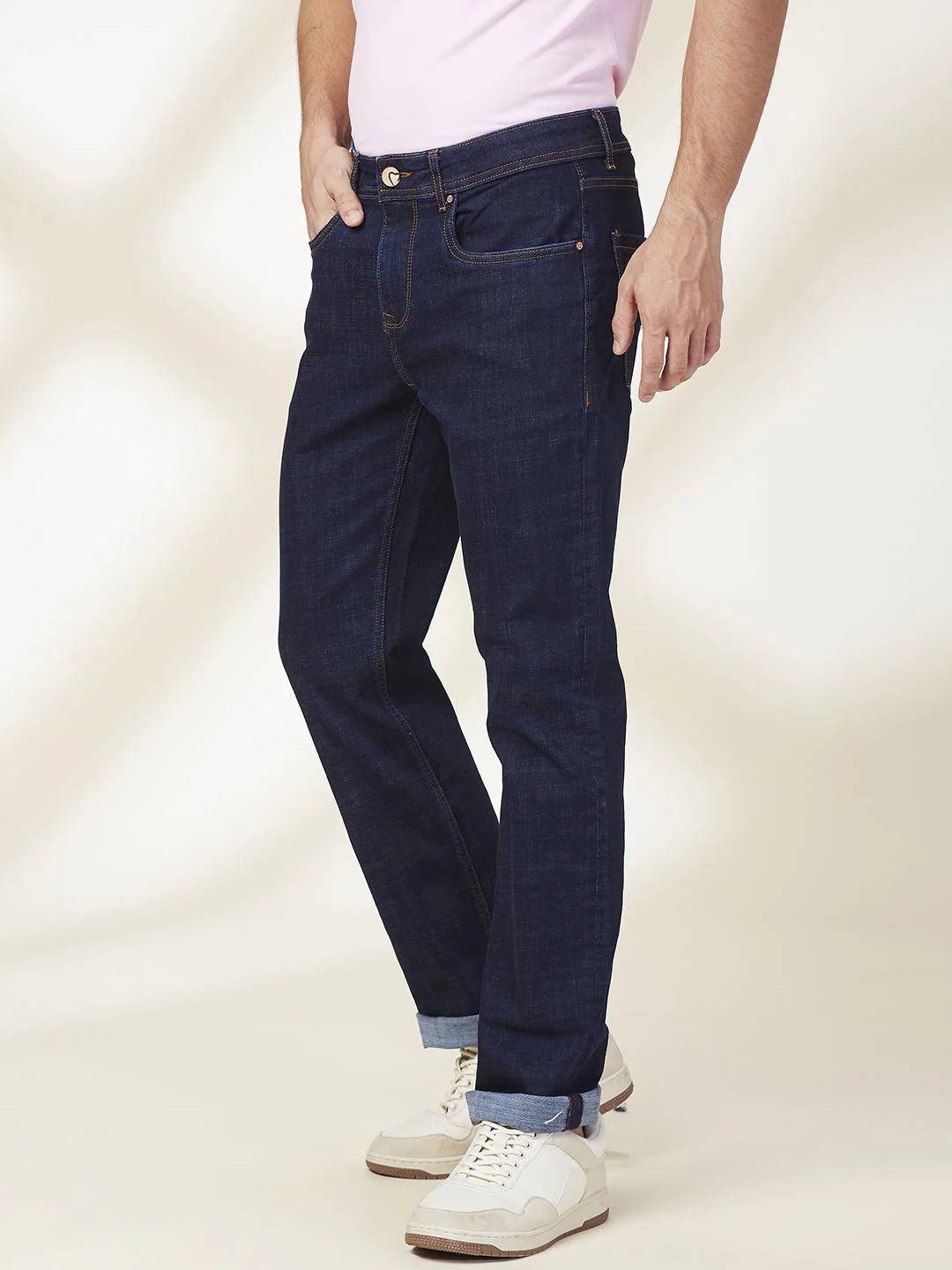 Dark Blue Straight Fit Denims For Men By Being Human Clothing - Image 2