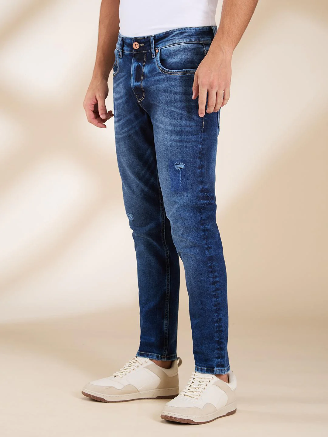 Dark Blue Cropped Fit Denims For Men By Being Human Clothing - Image 2