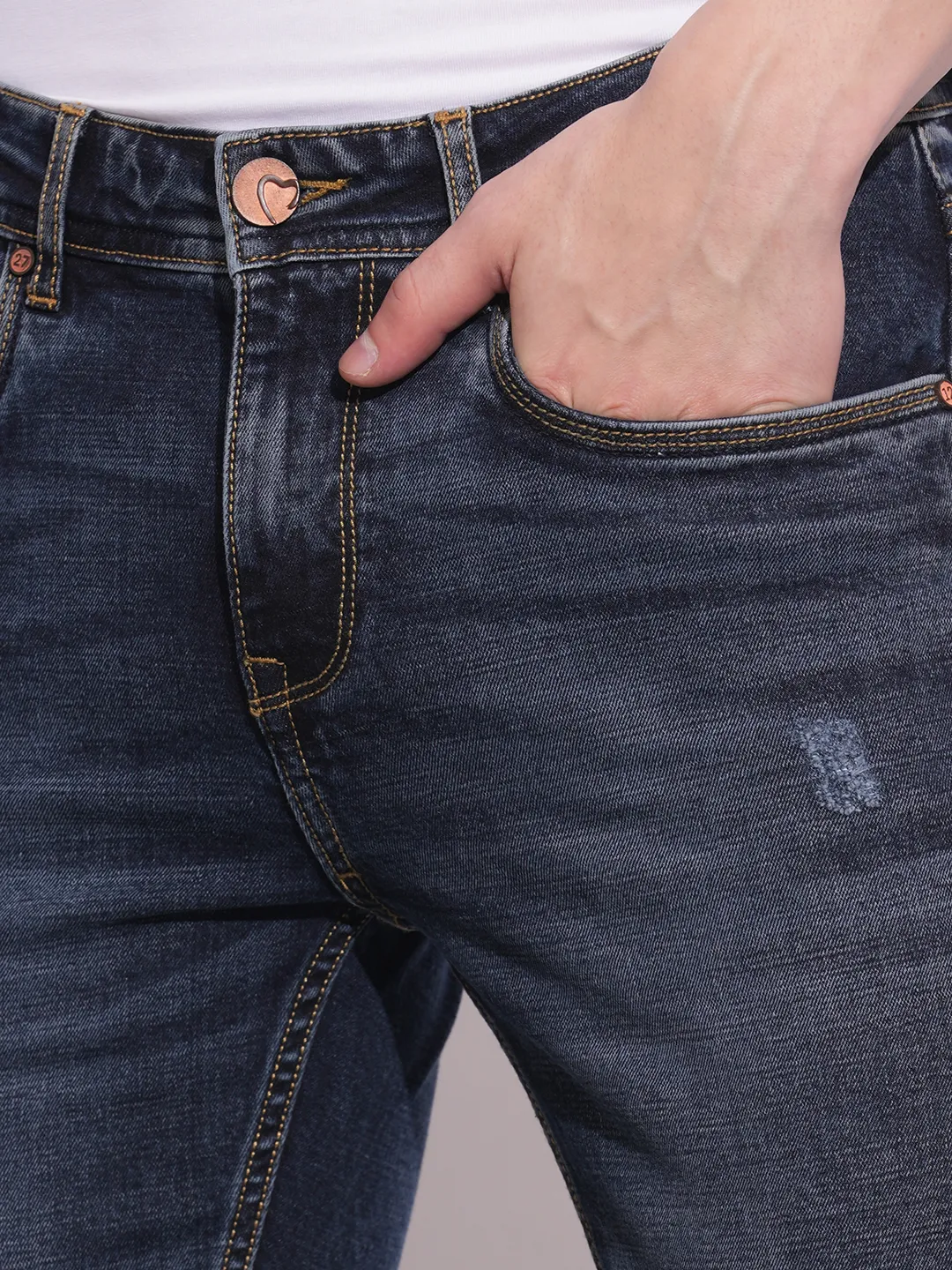 Dark Blue Skinny Fit Denims For Men By Being Human Clothing - Image 5
