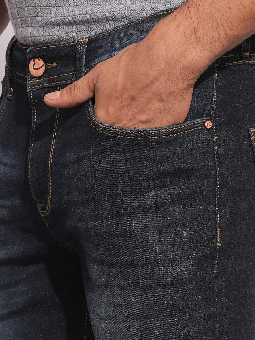 Dark Blue Straight Fit Denims For Men By Being Human Clothing - Image 5