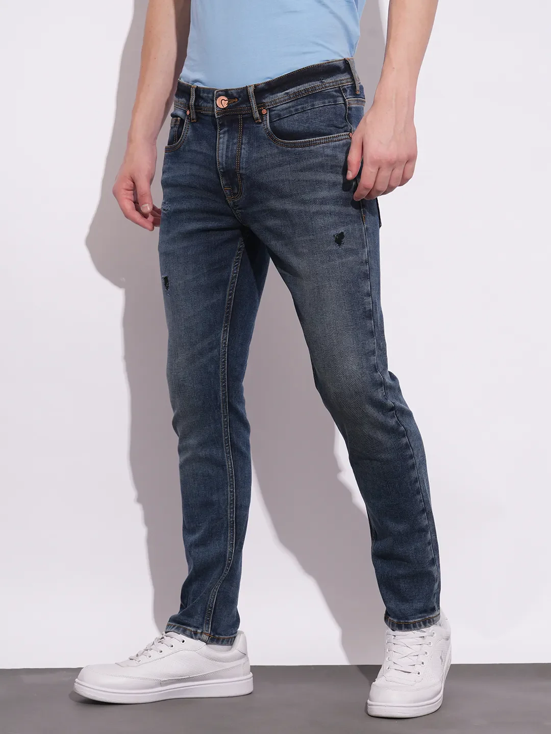 Dark Blue Cropped Fit Denims For Men By Being Human Clothing - Image 2