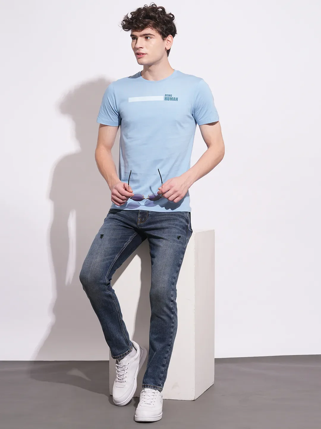 Dark Blue Cropped Fit Denims For Men By Being Human Clothing - Image 4