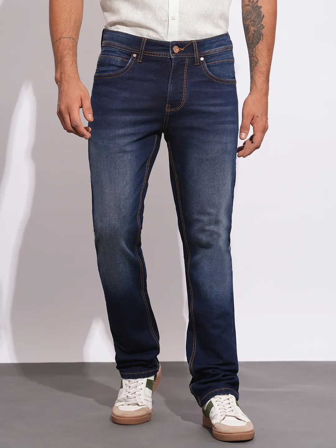 Blue Cropped Fit Men's Denims by Being Human Clothing