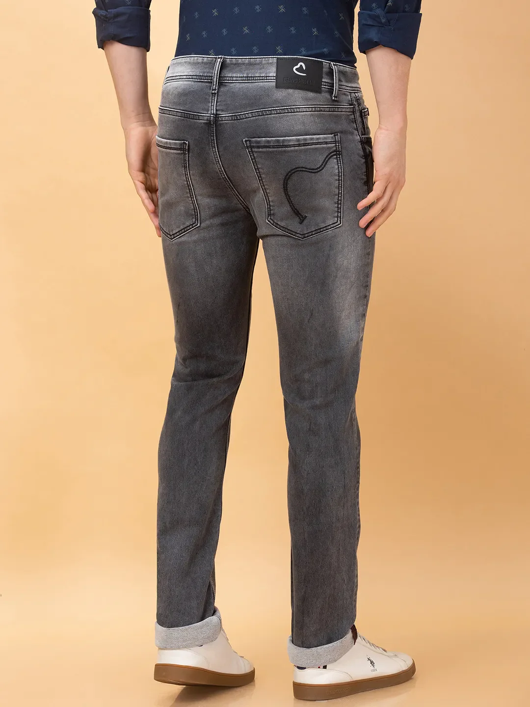 Grey Straight Fit Denims For Men By Being Human Clothing - Image 3