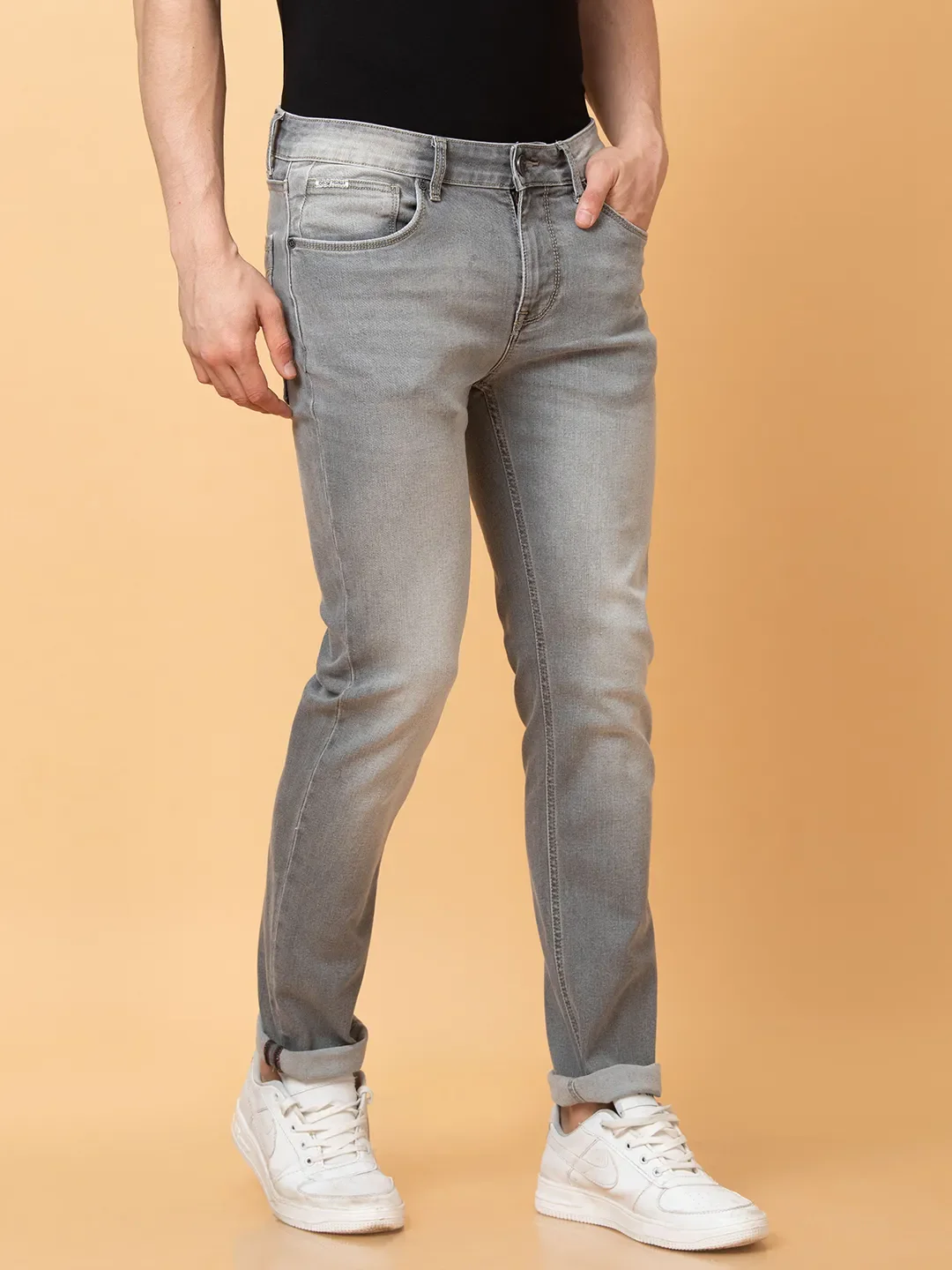 Grey Slim Fit Denims For Men By Being Human Clothing - Image 4
