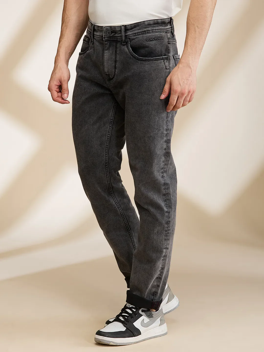 Grey Slim Fit Men's Denims by Being Human Clothing - Image 4