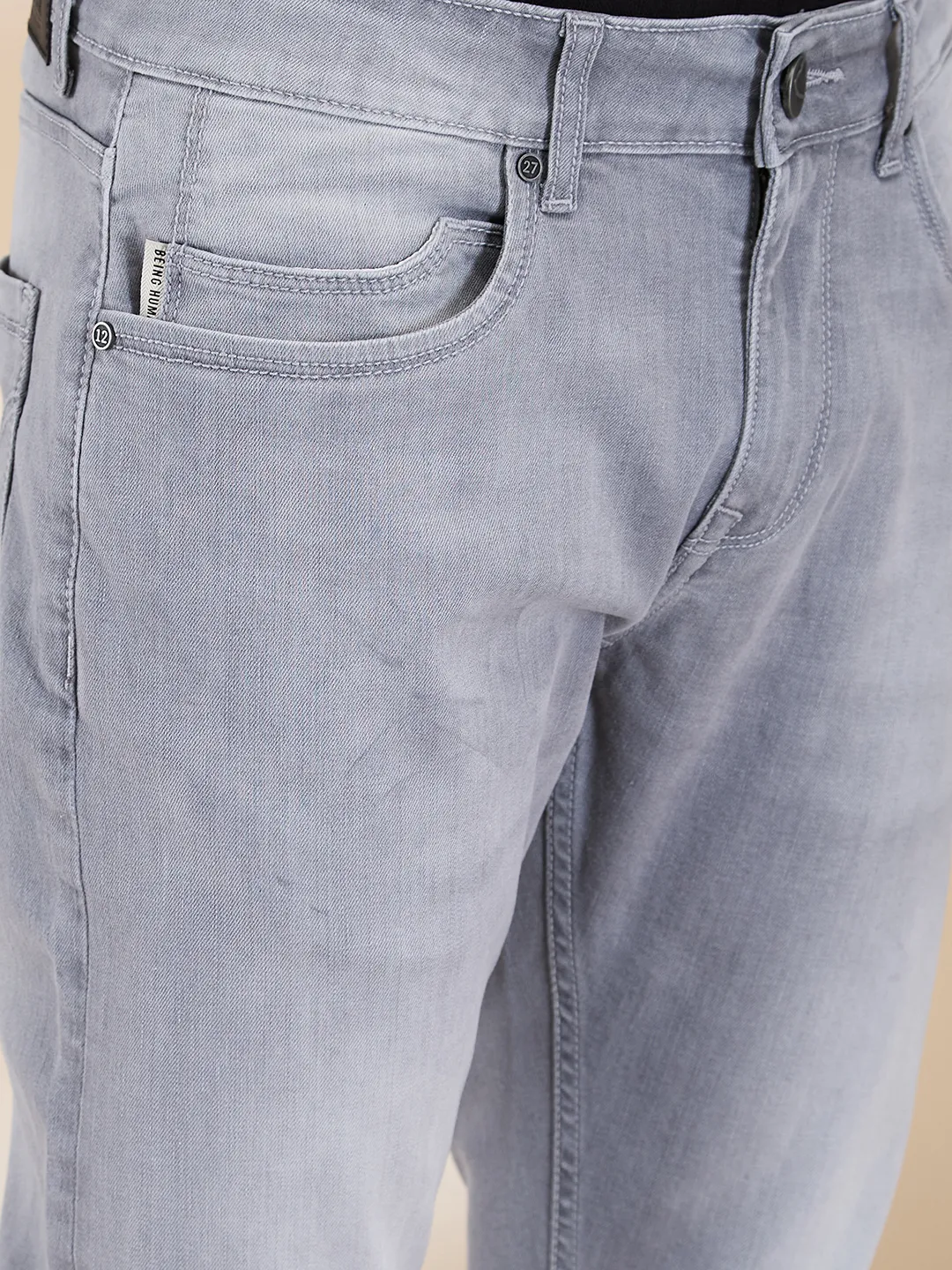 Grey Slim Fit Denims For Men By Being Human Clothing - Image 5