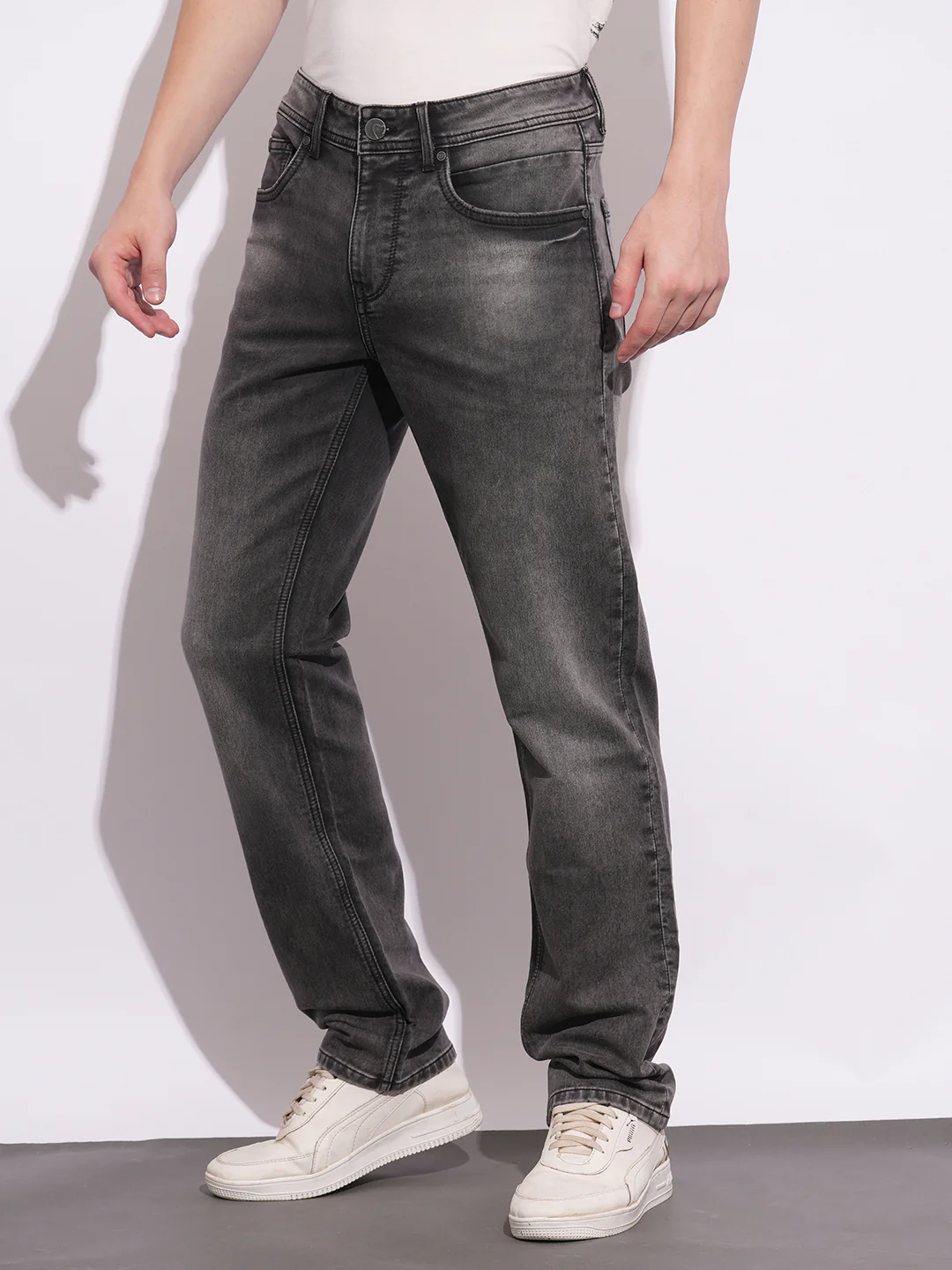 Grey Straight Fit Denims For Men By Being Human Clothing - Image 2